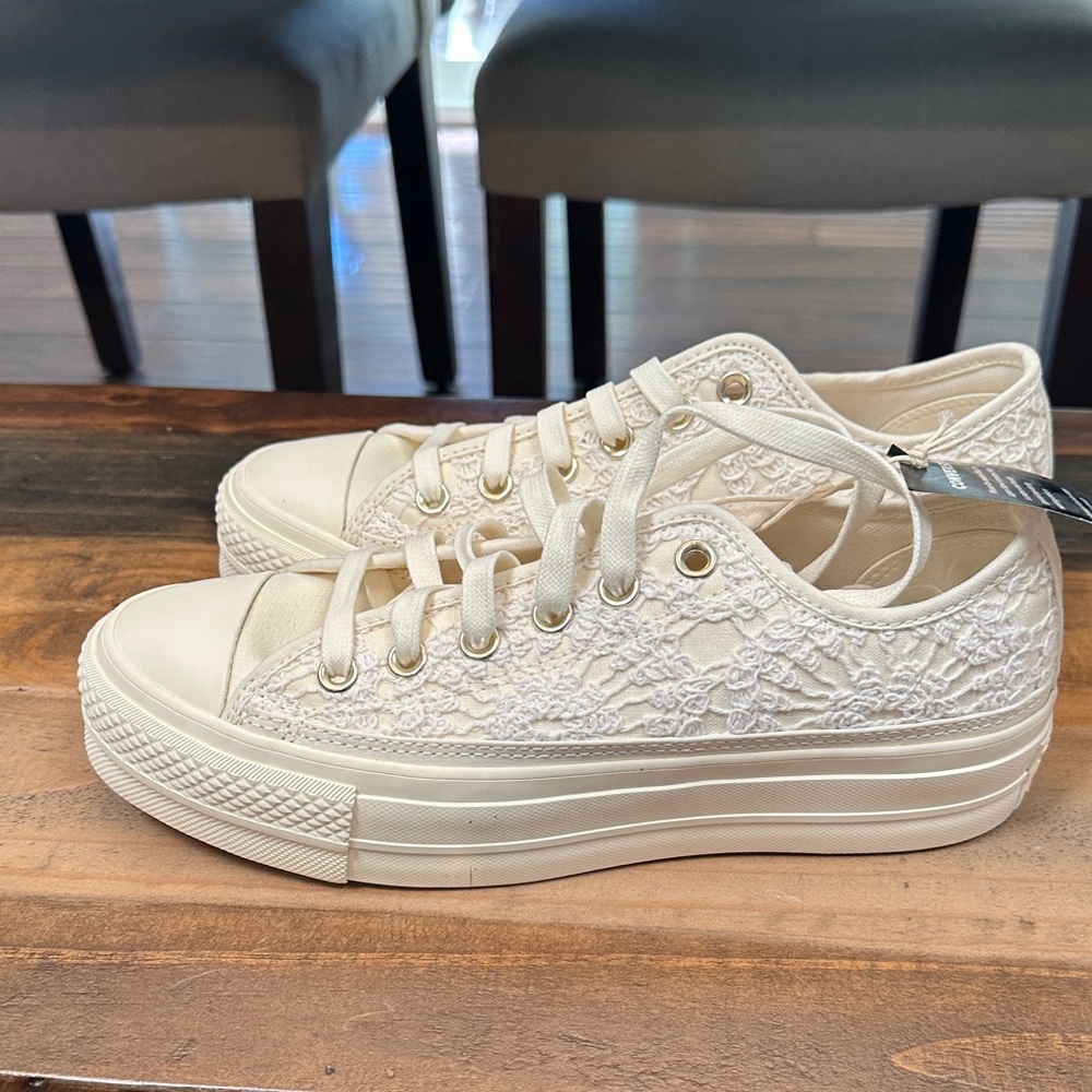 Converse Cream Lace Platform Sneakers